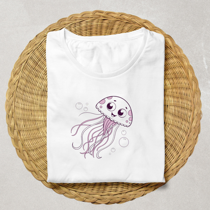 T-shirt avec méduse souriante en pastel évoquant le charme d'un monde marin