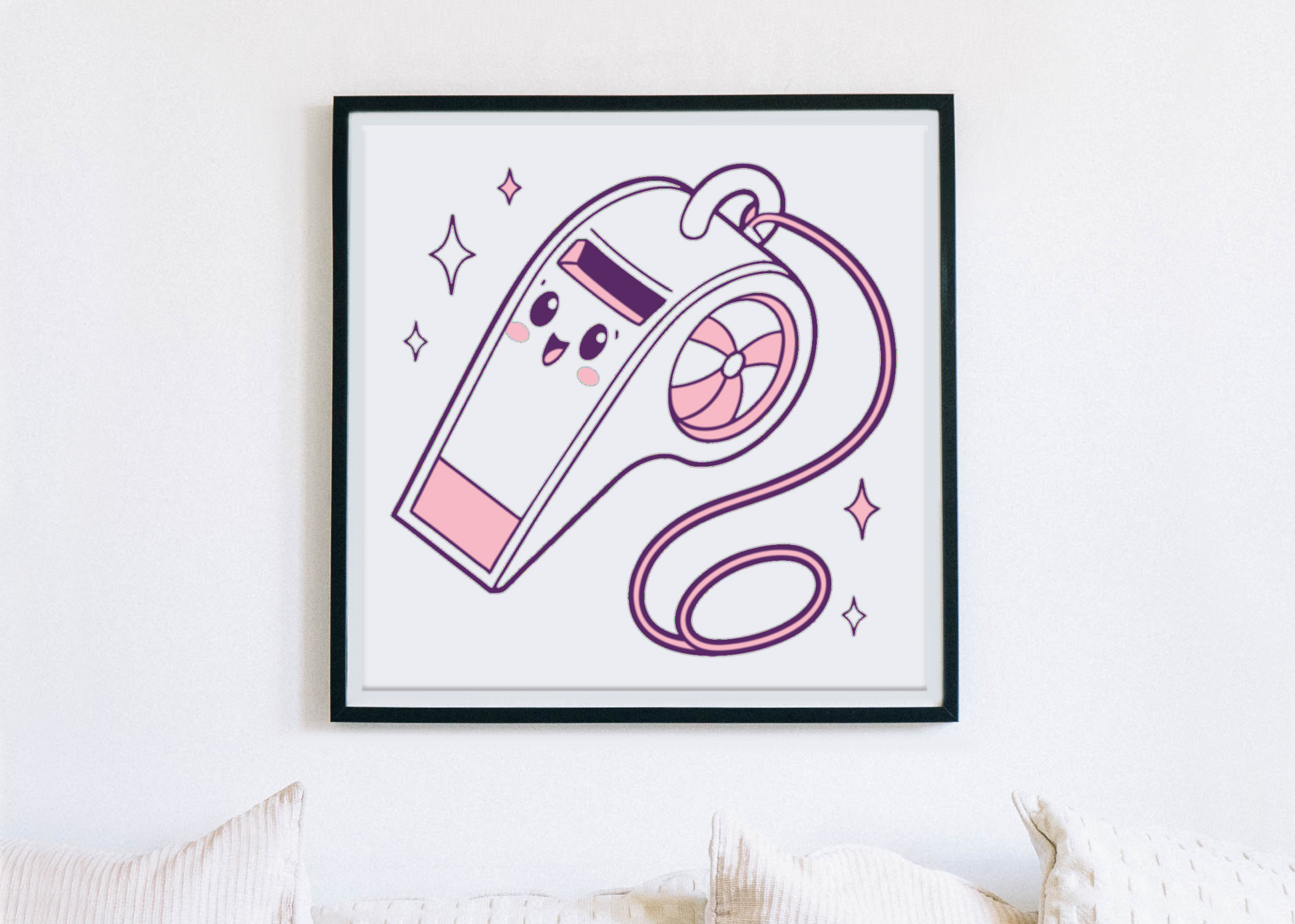 Affiche sifflet kawaii dans un cadre, touche ludique et adorable
