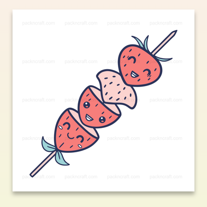 Illustration de fraises joyeuses en brochette, style kawaii pour papeterie et DIY