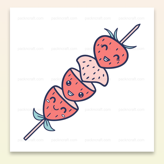 Illustration de fraises joyeuses en brochette, style kawaii pour papeterie et DIY