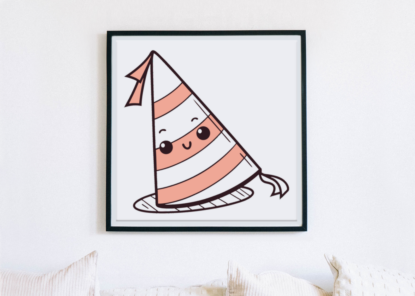 Cadre décoratif avec design kawaii de chapeau de fête pour intérieur