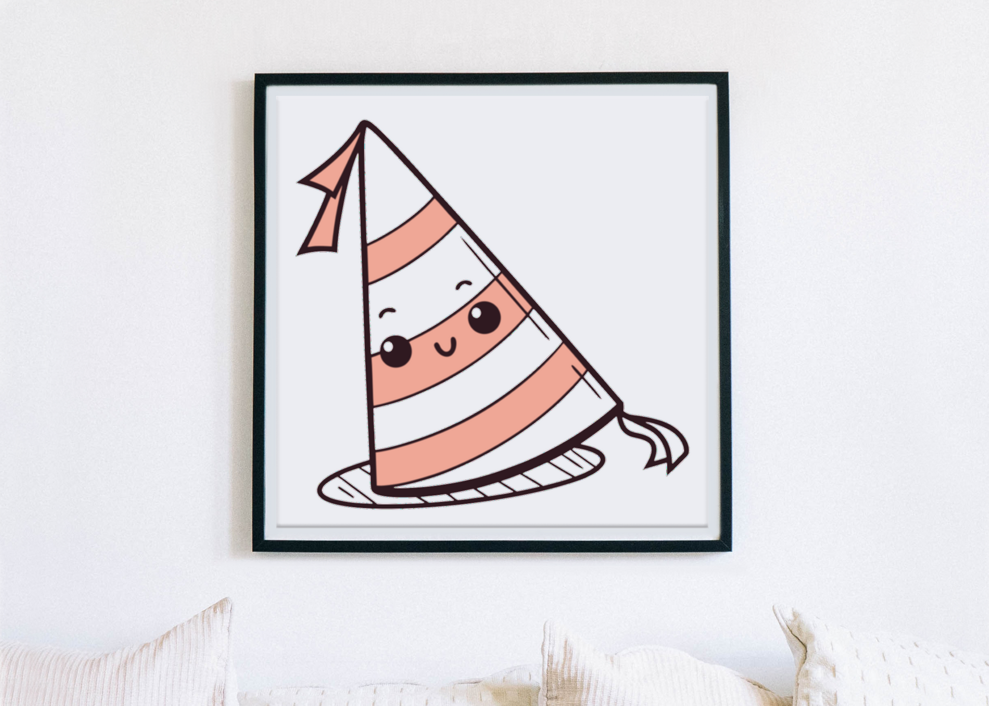 Cadre décoratif avec design kawaii de chapeau de fête pour intérieur