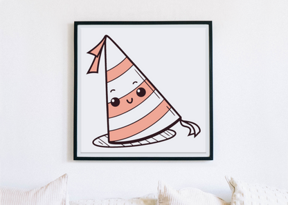 Cadre décoratif avec design kawaii de chapeau de fête pour intérieur