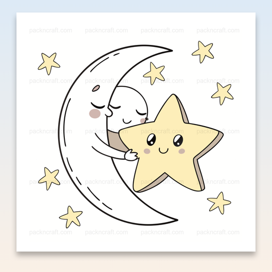 Illustration kawaii de lune et étoile pour autocollants et créa DIY.