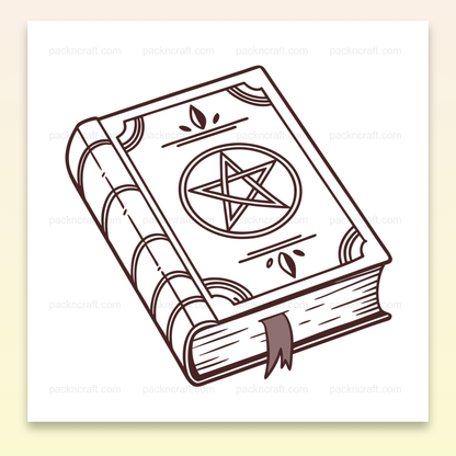 Illustration d'un livre ésotérique grimoire en style minimaliste pour des projets mystiques