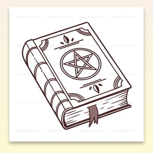 Illustration d'un livre ésotérique grimoire en style minimaliste pour des projets mystiques