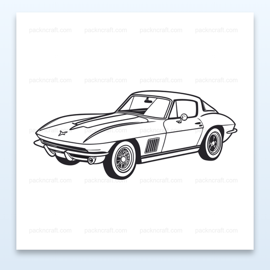 Design de la Corvette C2 emblématique pour impression et décoration., Corvette C2 en cadre, idéale pour une touche de vintage dans votre intérieur., Sticker de Corvette C2, parfait pour accessoires ou gadgets rétro., Illustration de Corvette C2 sur mug, apportant du style rétro à vos matinées., Corvette C2 sur t-shirt, ajoutant une touche de nostalgie à votre garde-robe.