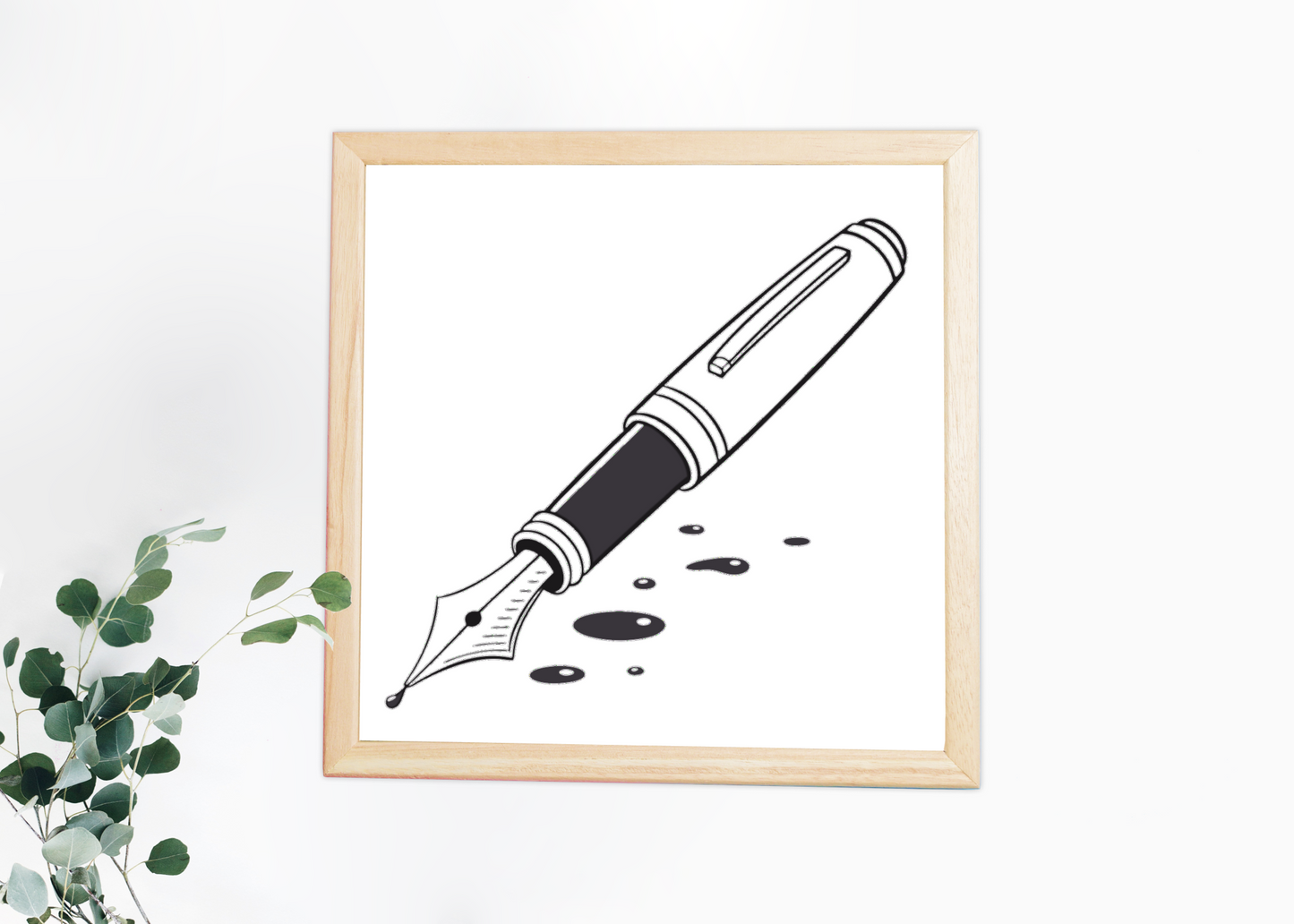 Cadre décoré avec icône minimaliste de stylo plume encre étalée et design épuré