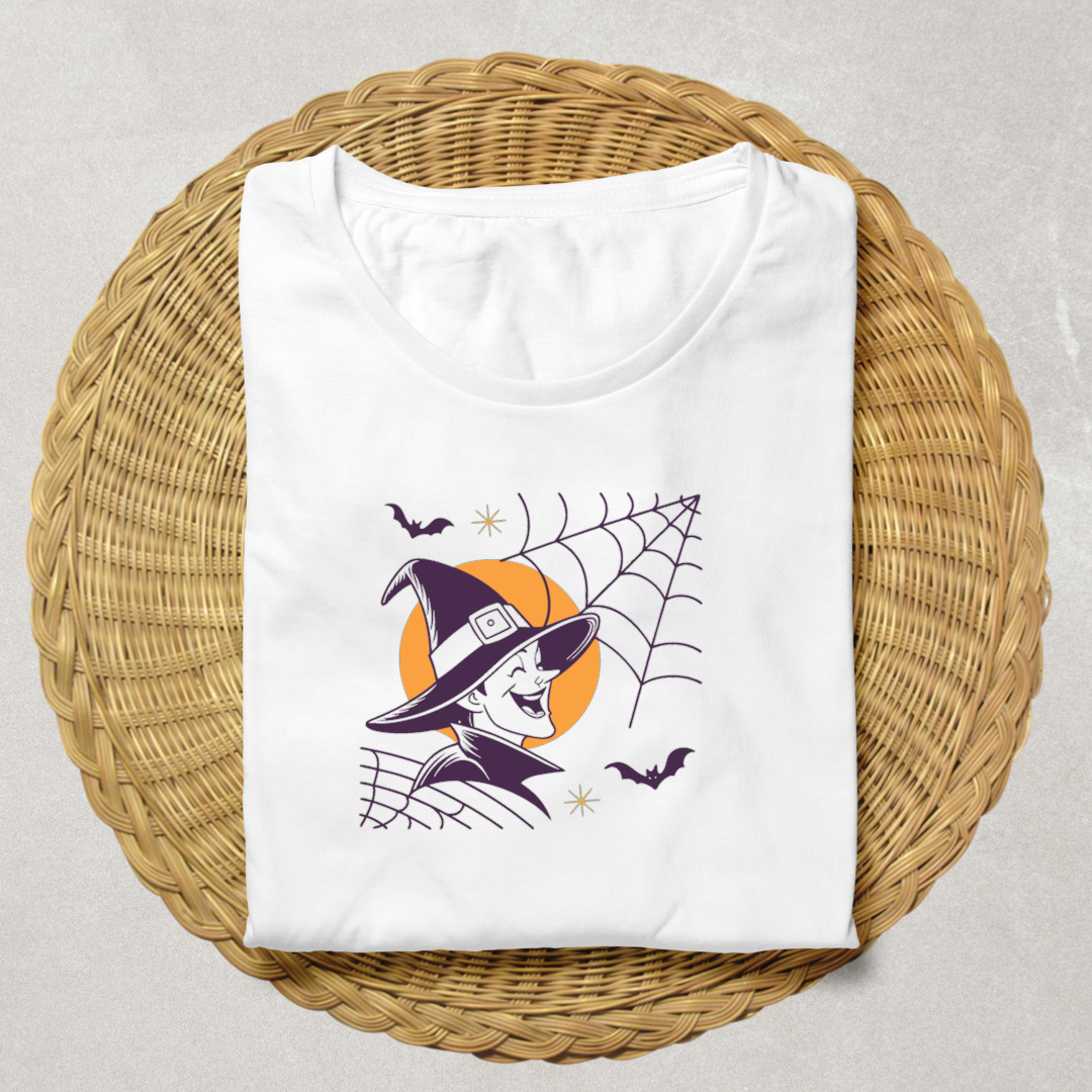 T-shirt amusant avec décor digital vintage sorcier rieur pour ambiance Halloween