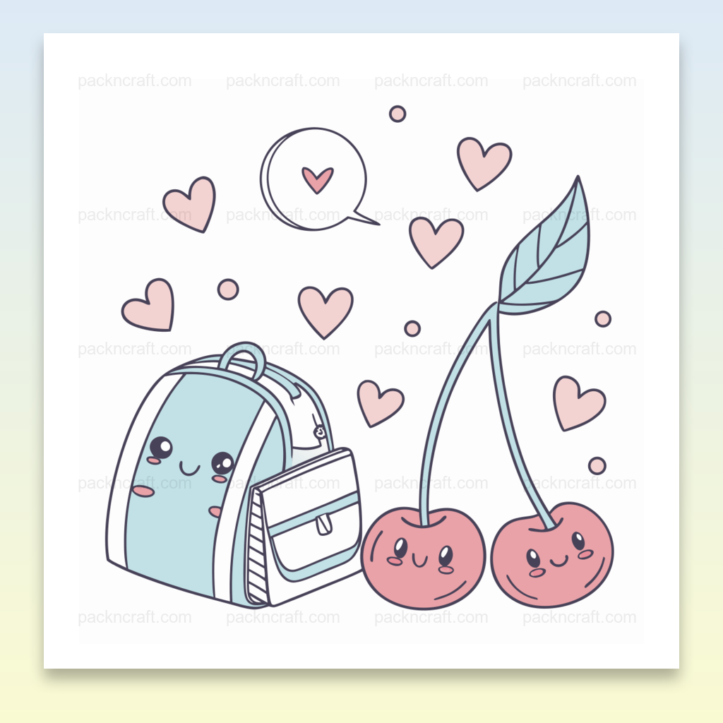 Illustration kawaii de sac à dos et cerises avec un style pastel.
