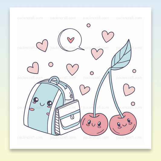 Illustration kawaii de sac à dos et cerises avec un style pastel.