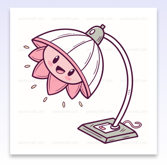 Illustration kawaii de lampe fleur rieuse, idéale pour déco et projets DIY.