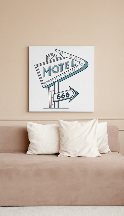 Décoration murale vintage avec illustration de motel, ajoute du caractère