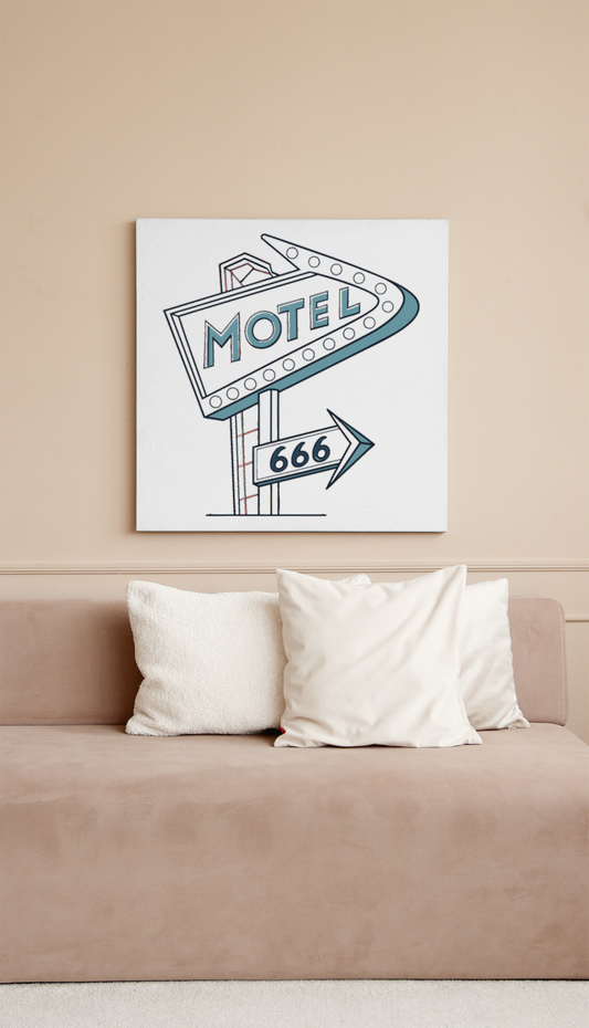 Décoration murale vintage avec illustration de motel, ajoute du caractère