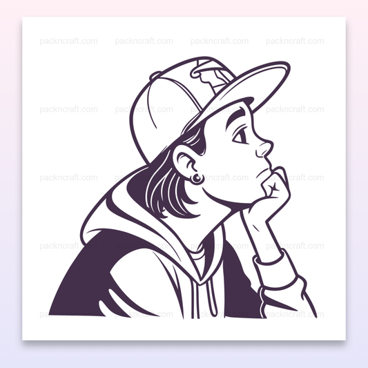 Illustration d'un jeune pensif avec casquette, idéal pour décoration urbaine.