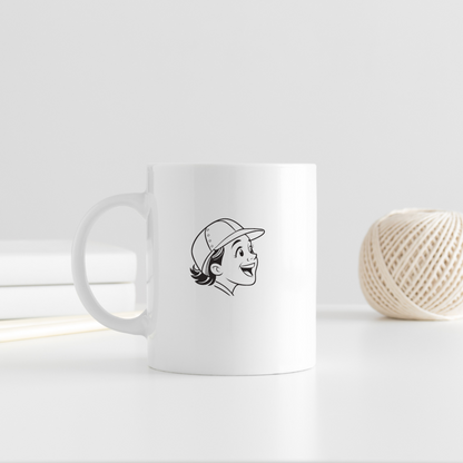 Mug avec un jeune garçon exprimant joie dans un style graphique enfantin