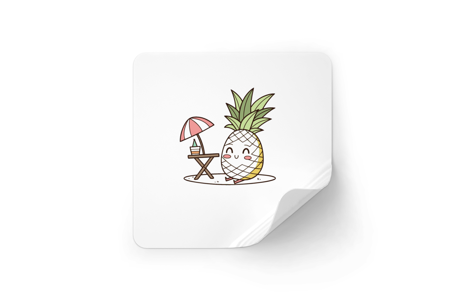 Sticker amusant avec un ananas style kawaii relaxé sous le soleil estival