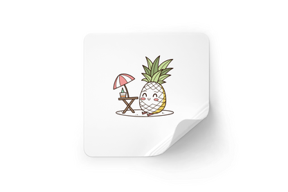 Sticker amusant avec un ananas style kawaii relaxé sous le soleil estival