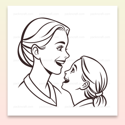 Illustration d'une mère et sa fille échangeant un sourire, idéale pour projets éducatifs et déco.
