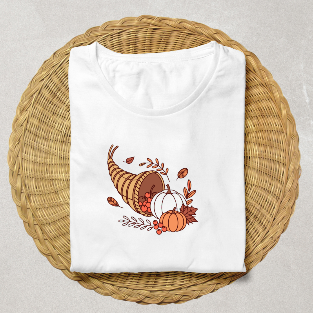 T-shirt épuré automne avec corne d'abondance décorative
