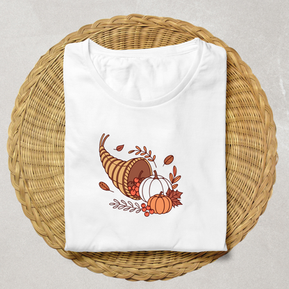 T-shirt épuré automne avec corne d'abondance décorative