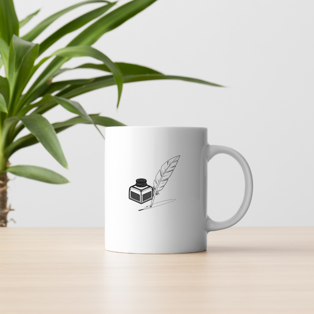 Mug avec doodle d'encrier et plume en écriture thème scolaire
