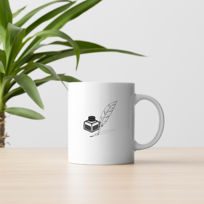Mug avec doodle d'encrier et plume en écriture thème scolaire