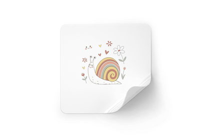 Sticker avec escargot joyeux en tons pastel, parfait pour un jardin enchanté
