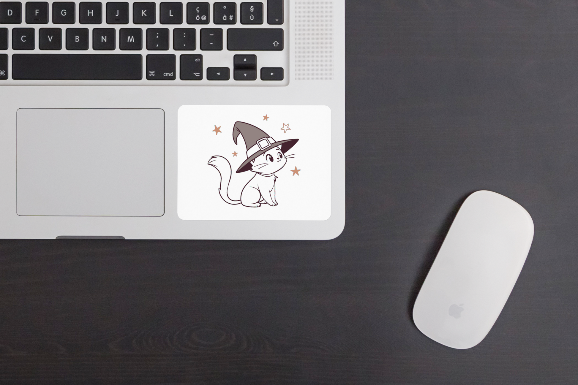 Sticker enchanteur animé par un mystérieux chat sorcier sur fond d'Halloween