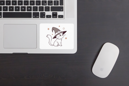 Sticker enchanteur animé par un mystérieux chat sorcier sur fond d'Halloween