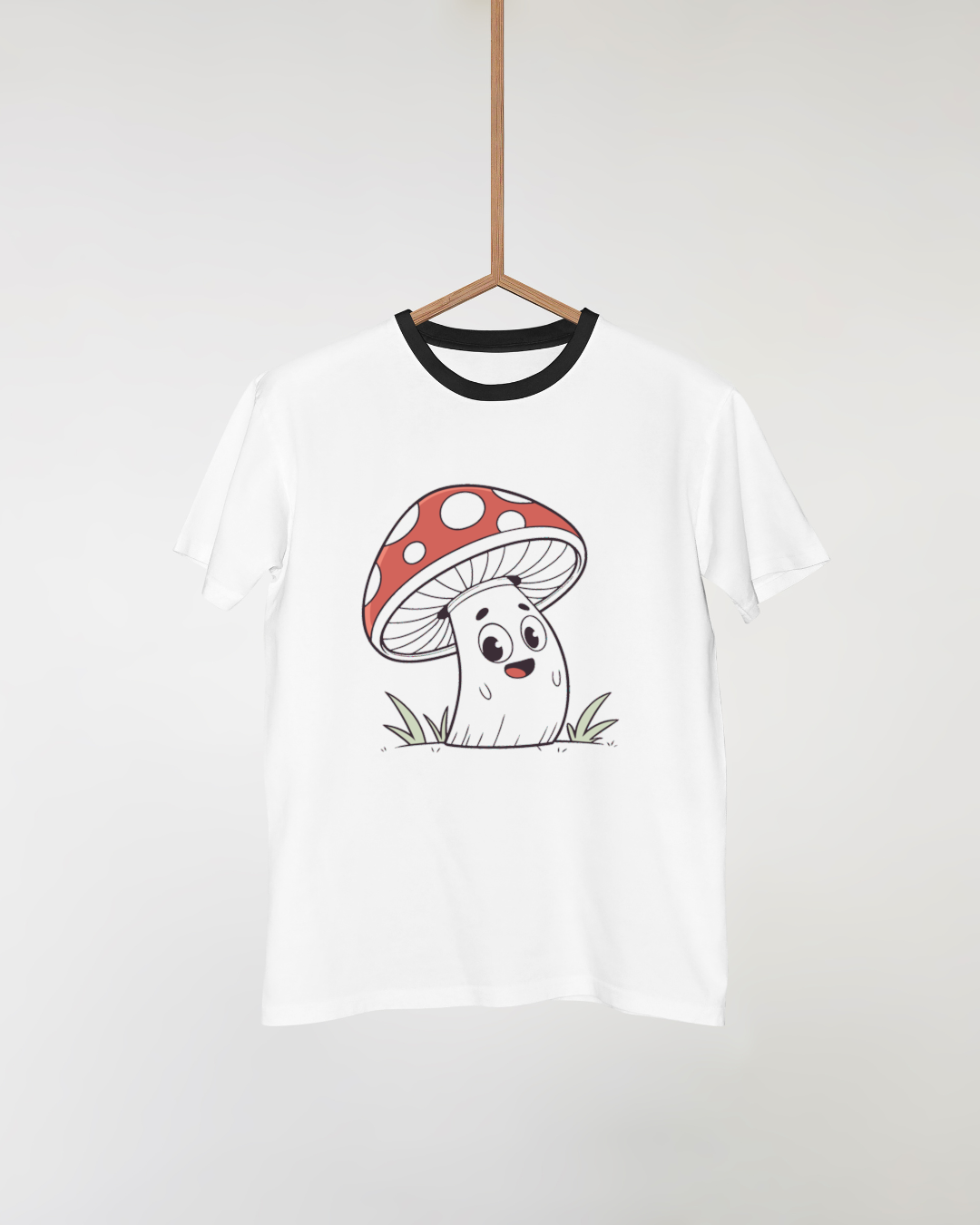 T-shirt avec motif kawaii d'un champignon souriant inspiré de la nature