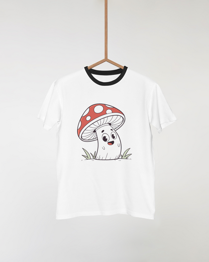 T-shirt avec motif kawaii d'un champignon souriant inspiré de la nature