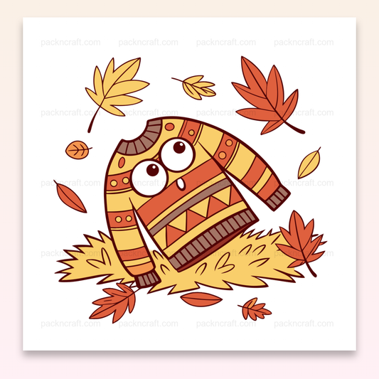Pull effrayé automnal entouré de feuilles volantes, design SVG pour projets créatifs