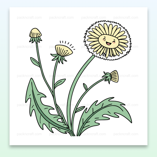 Illustration d'un pissenlit kawaii en SVG doodle, idéale pour projets printaniers