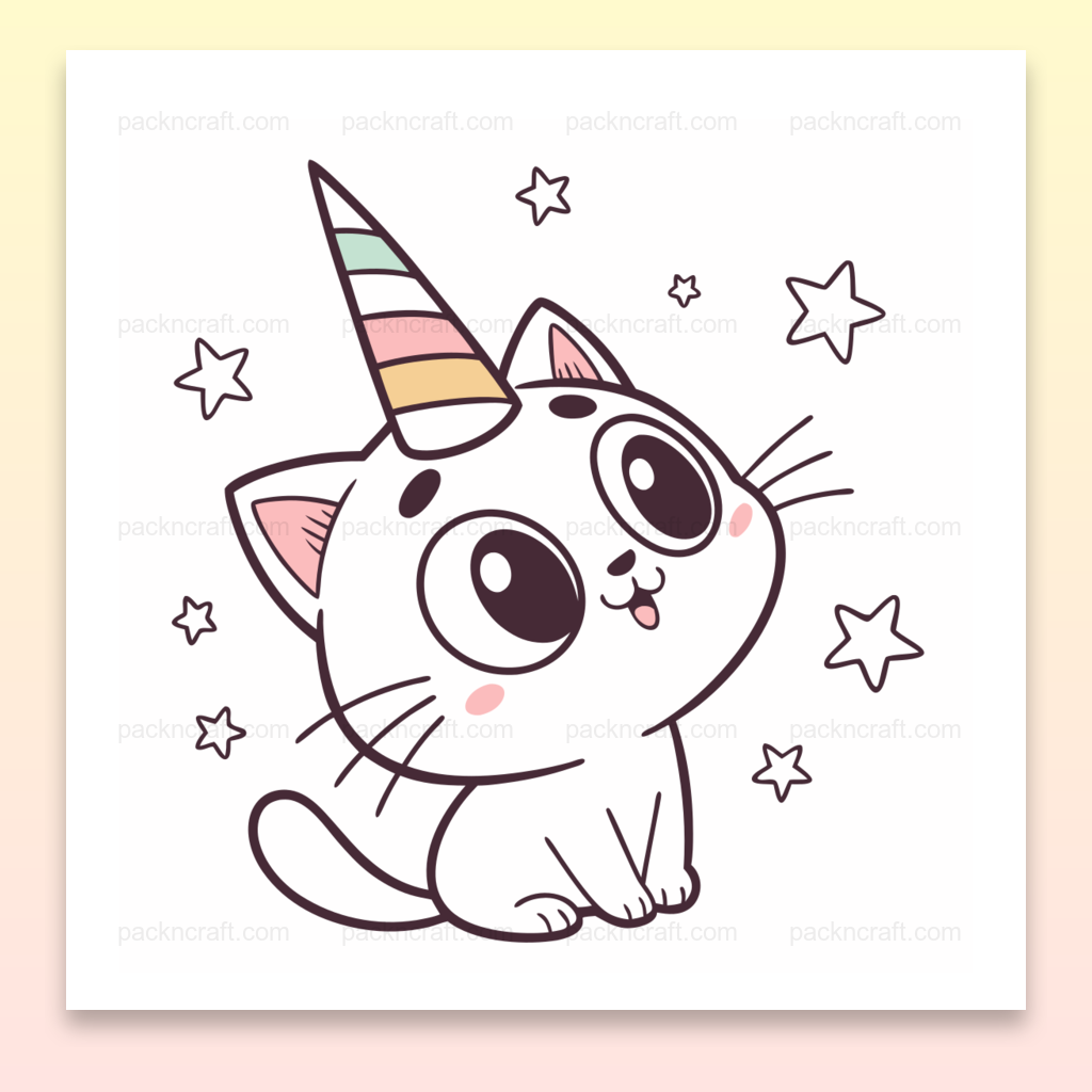 Illustration de chat licorne joyeux en SVG pastel pour DIY et décoration