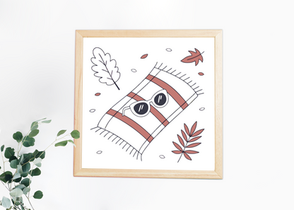 Cadre orné de feuilles d'automne et écharpe cosy dans un style minimaliste automnal