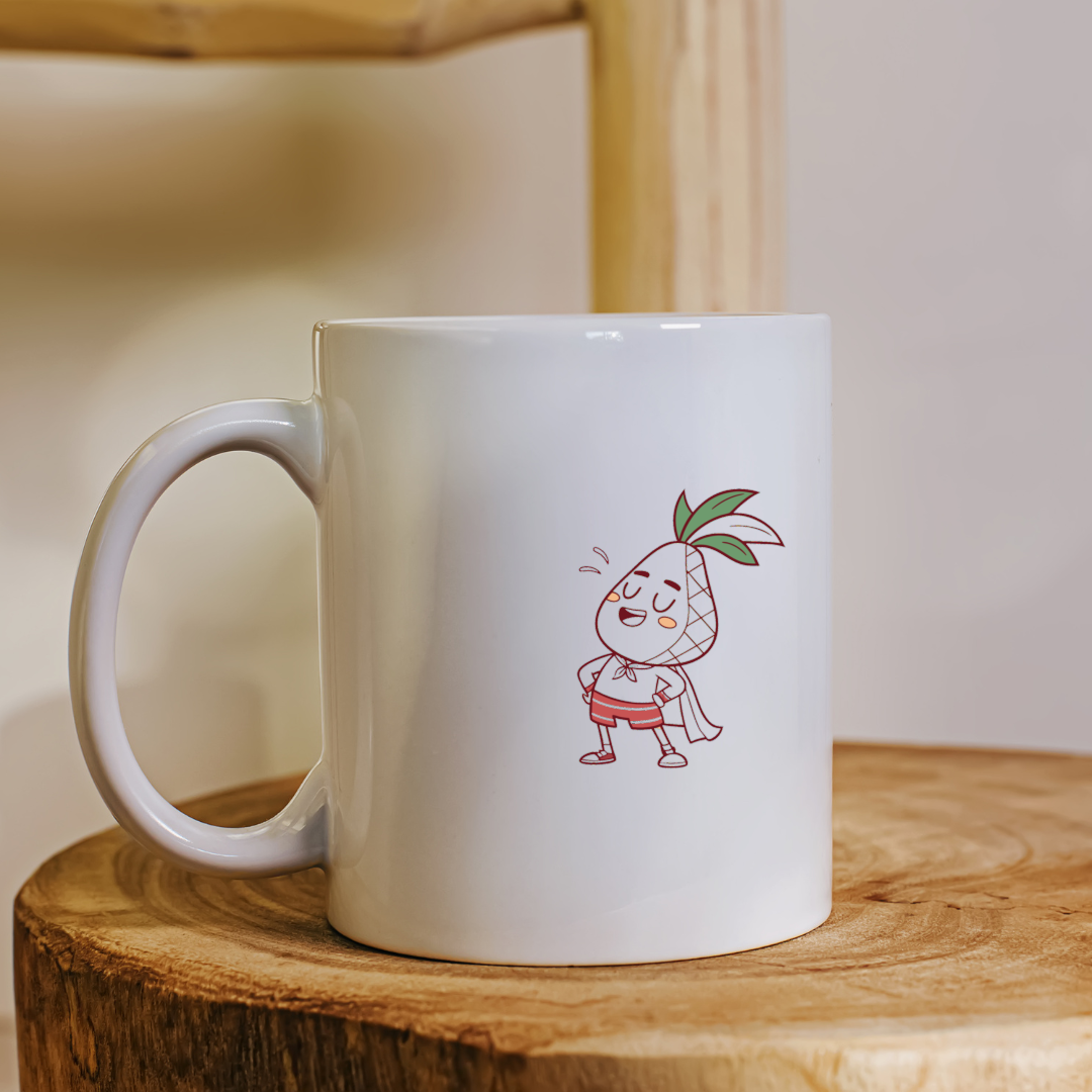 Mug avec motif ananas héroïque en style vectoriel pour une aventure fruitée
