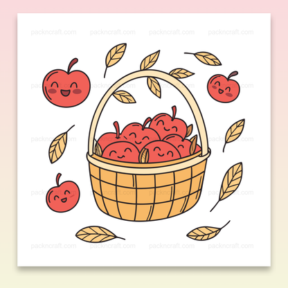 Illustration de pommes souriantes dans un panier pour projets créatifs.