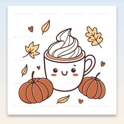 Illustration d'un mug joyeux avec épices, citrouilles et feuilles d'automne en SVG pour DIY