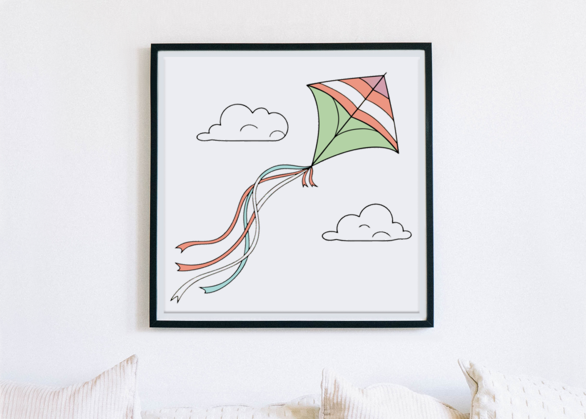 Cadre avec cerf-volant multicolore planant, symbole de liberté et de créativité