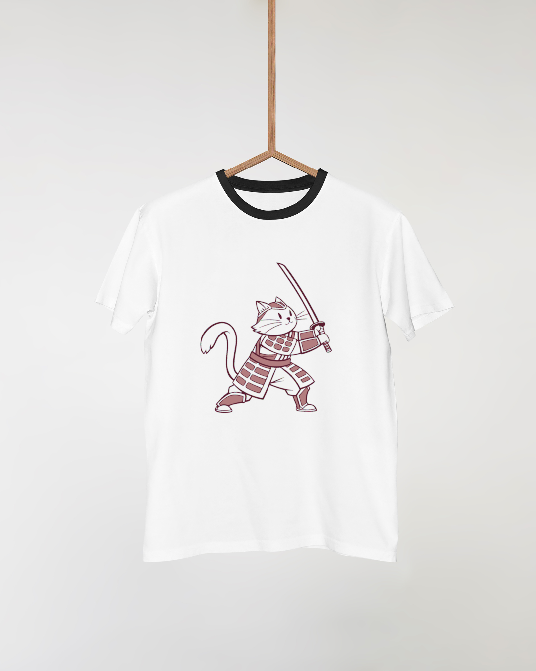 T-shirt avec chat samouraï vectoriel, style unique et thème culturel captivant