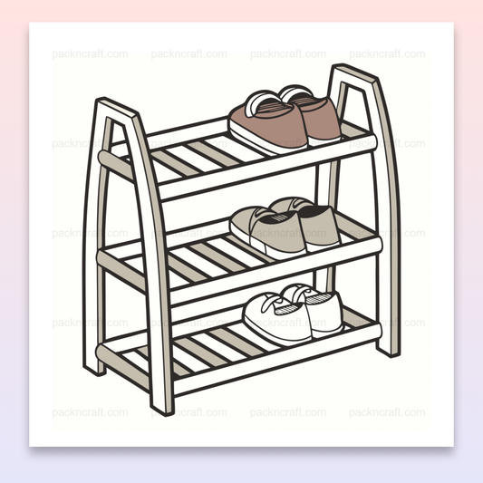 Illustration minimaliste d'une étagère à chaussures pour décor et organisation