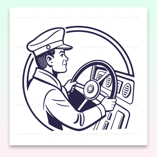 Illustration rétro d'un chauffeur de bus concentré en SVG pour projets DIY, Chauffeur de bus en style rétro, idéal pour encadrements vintage et projets créatifs, Illustration vectorielle de chauffeur de bus sur mug, créant une ambiance rétro, Sticker unique de chauffeur de bus au volant en SVG, parfait pour personnalisation, Design rétro de chauffeur de bus sur t-shirt, ajoutant une touche nostalgique