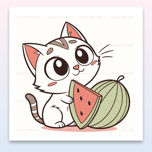 Chaton mignon avec un melon, illustration kawaii en SVG pour projets créatifs