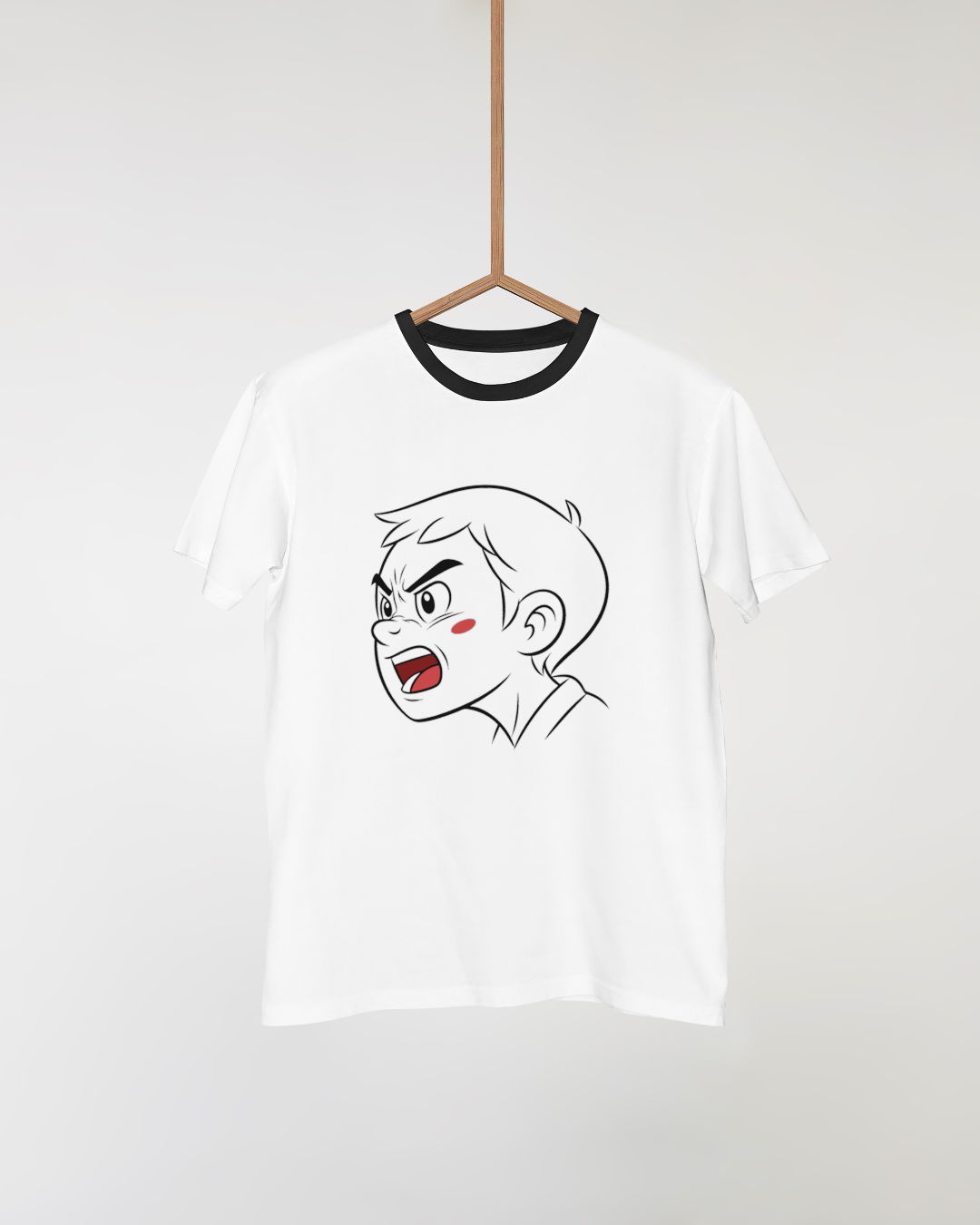 T-shirt avec motif visage furieux style cartoon, personnalité vibrante et unique