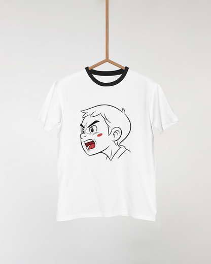 T-shirt avec motif visage furieux style cartoon, personnalité vibrante et unique