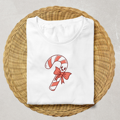 T-shirt festif avec sucre d'orge kawaii dans un style Noël joyeux