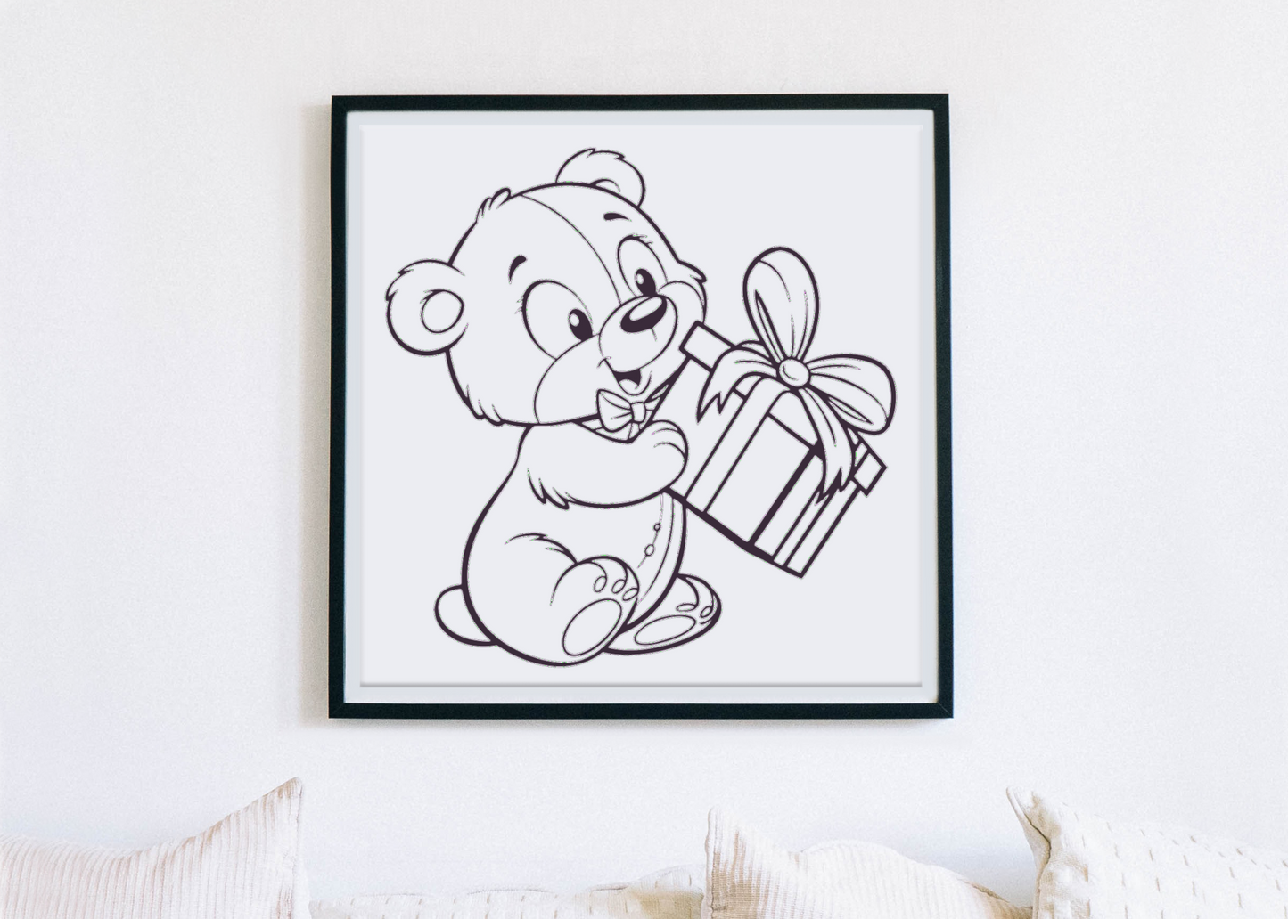 Affiche décorative d'ours kawaii avec cadeau.