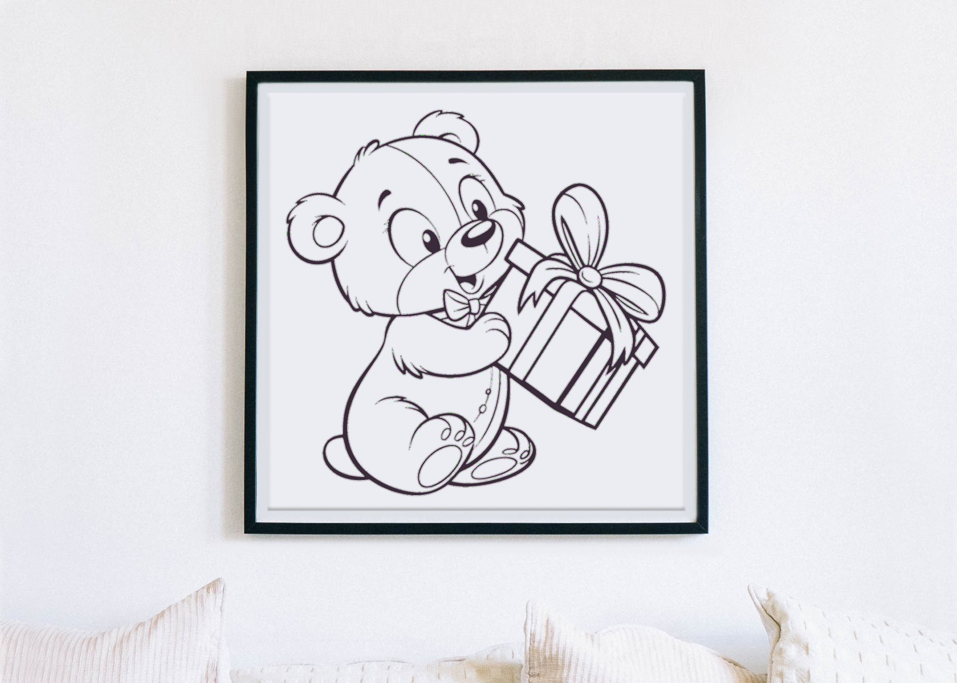 Affiche décorative d'ours kawaii avec cadeau.