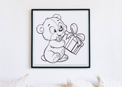 Affiche décorative d'ours kawaii avec cadeau.